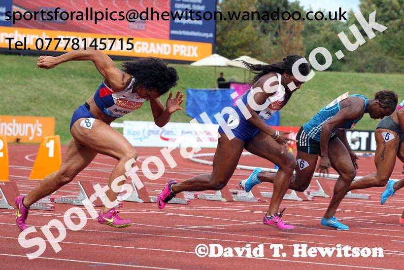 Ashleigh Nelson (nearest) and Asha Philip in the womens 100 metres at the Sainsbury's Birmingham Grand Prix. Photos: David T. Hewitson/Sports for All Pics